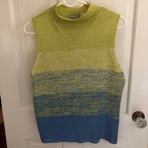 RARE Vintage Silk Cotton Blue Green Sleeveless Liz Claiborne Sweater Medium